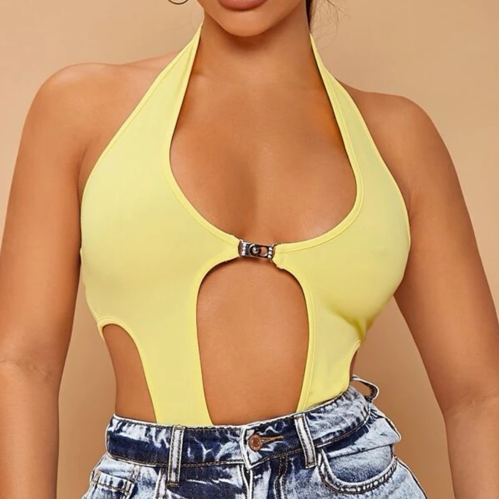 backless cut out halter bodysuit